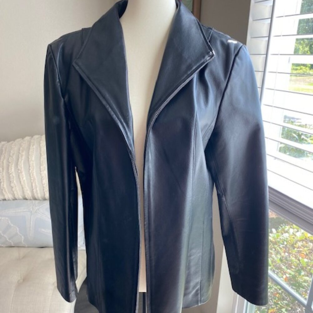 WOMENS EAST 5TH BLACK LEATHER ZIP UP JACKET SZ LARGE
